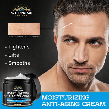 Men's Face Moisturizer Cream - Anti Aging & Wrinkle - Made in USA - Collagen, Hyaluronic Acid, Vitamins E & A, Avocado Oil - After Shave Lotion - Age Facial Skin Care, Day & Night Moisturizing