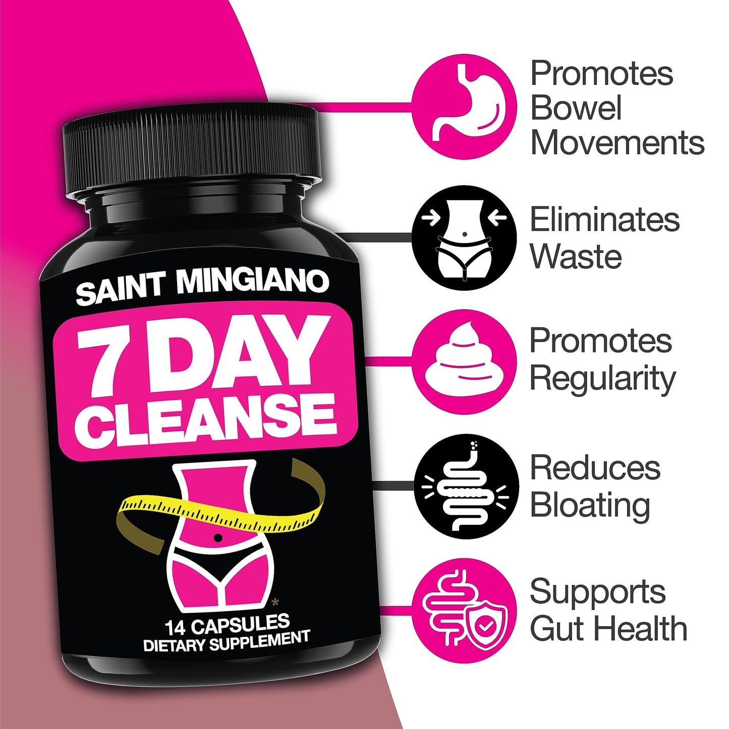 Saint Mingiano 7 Day Cleanse Program | Colon Detox with Natural Laxative for Constipation & Bloating | Extra-Strength Senna Leaf Supplements | Strong for Some People.