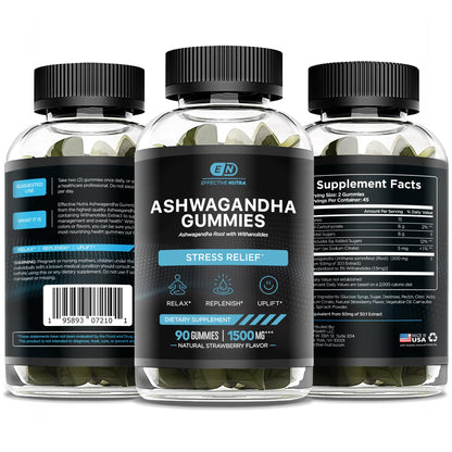 EFFECTIVE NUTRA Ashwagandha Gummies 1500mg | Stress Relief, Immune Support, Calm Mood, Energy | Natural Berry Flavor | 45-Day Supply | Vegan, Gluten-Free, Non-GMO | Supplement for Men & Women (90ct)