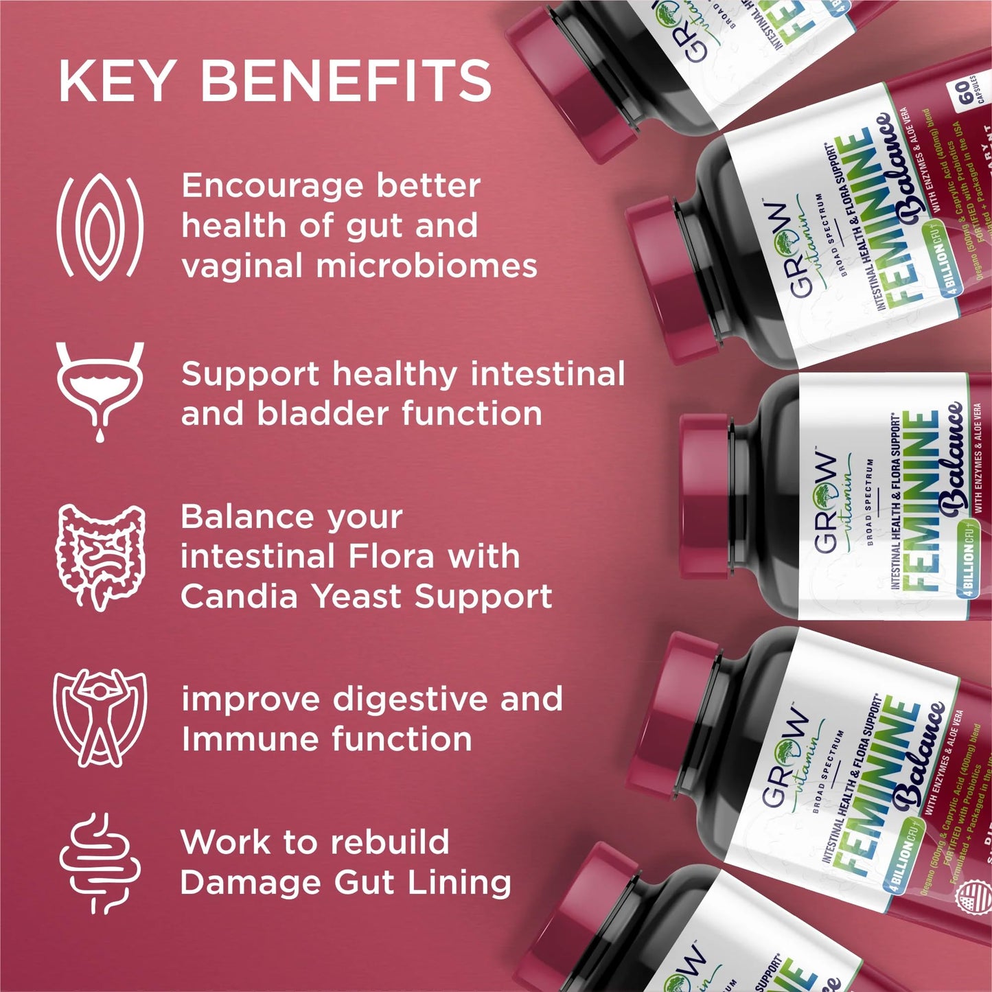 Feminine Balance Complex | Candida Support | Oregano & Caprylic Acid Blend | Vaginal Detox & Cleanse Probiotics | Supports Healthy Intestinal Flora & Immune Function