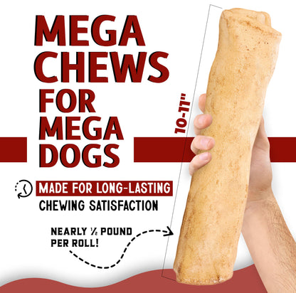Canine Chews 10-11" Chicken Broth MEGA Retriever Rolls (10 Pack) Natural Rawhide for Big Dogs - Long-Lasting Dog Chew Treats for Aggressive Chewers - Odor-Free - Extra-Large