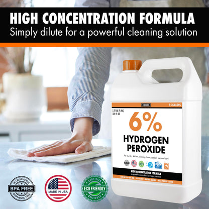 Chromex 6 Percent Hydrogen Peroxide, Food Grade, Home, Kitchen, Bath Cleaner, Laundry, Whitening, 2.5 Gallons