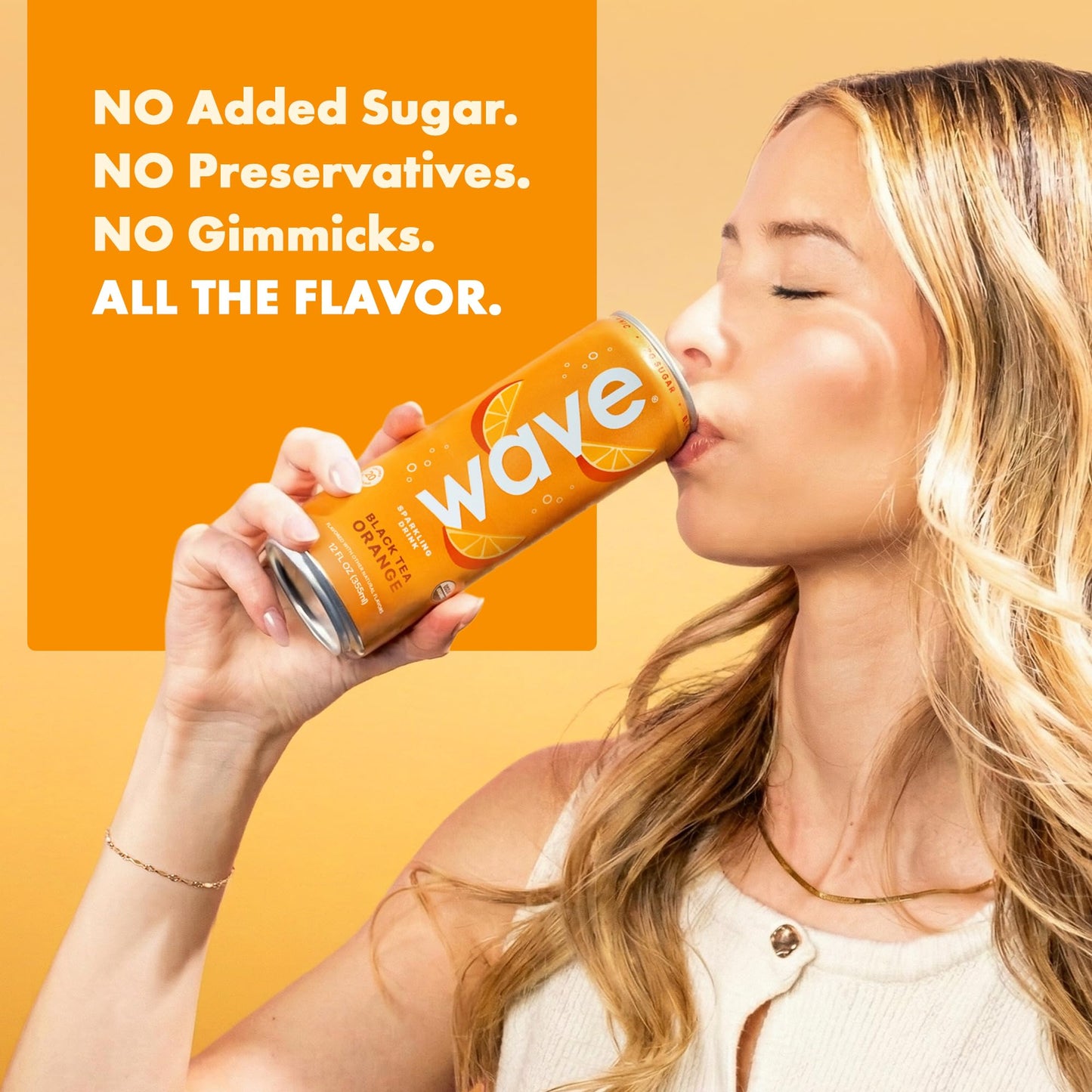 WAVE Organic Sparkling Drink | Low Calorie Drink, Black Tea Orange Lightly Carbonated | Great Natural Soda Alternative | USA Made Kosher No Added Sugar, Color, & Artificial Ingredients |12 Pack