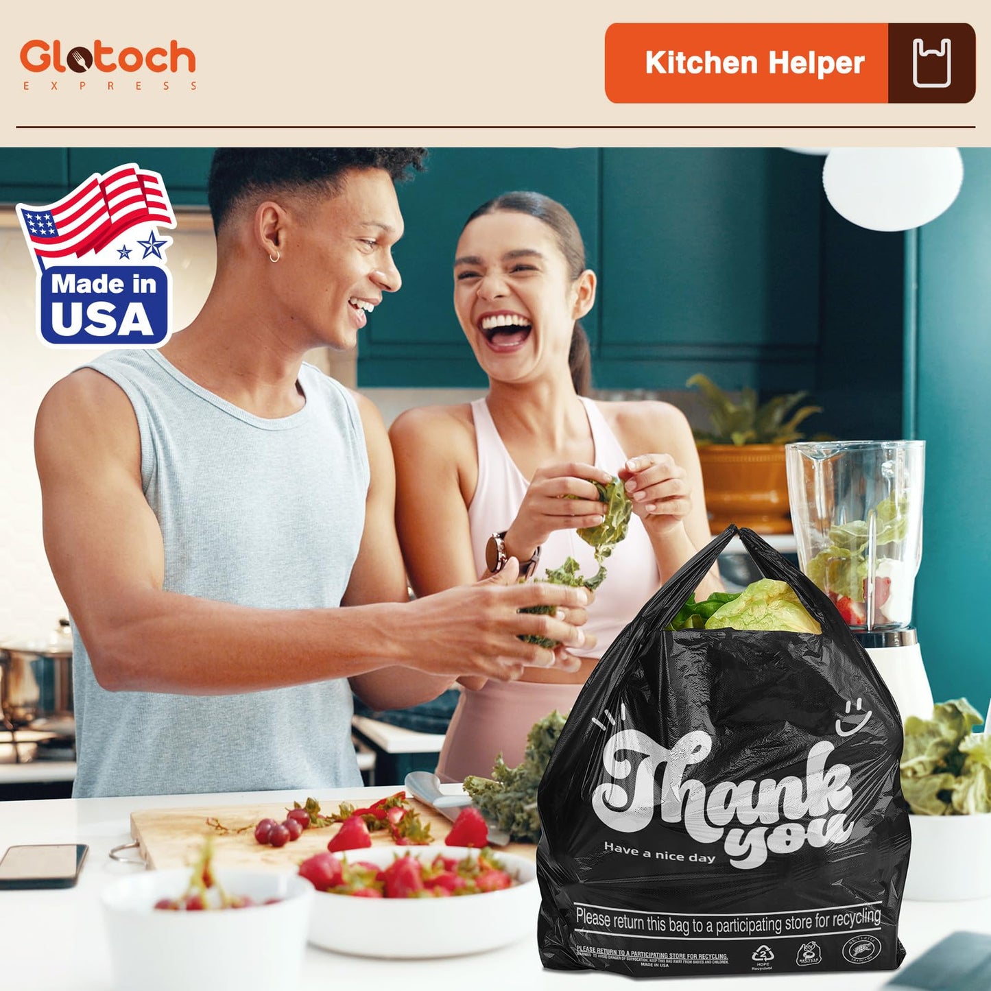 Glotoch 1000 Count Plastic Thank You T-shirt Bags Black, 11.5" x 6.5" x 21" Grocery Bags with Handles for Restaurant, Retail, Grocery Store, Takeout, Convenience Stores, Shopping Bag in Bulk