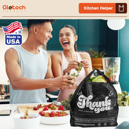 Glotoch 1000 Count Plastic Thank You T-shirt Bags Black, 11.5" x 6.5" x 21" Grocery Bags with Handles for Restaurant, Retail, Grocery Store, Takeout, Convenience Stores, Shopping Bag in Bulk