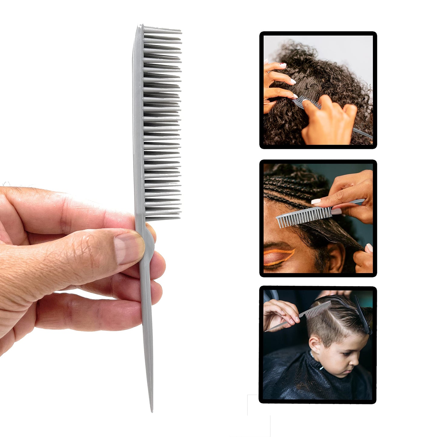 Allegro Combs 60 Parting Three Row Combs Salon Hairstylist Hairdresser Detangle Combs For Natural Hair And Wigs For Curly Hair Made In The Usa 2 Pcs. (Grey)