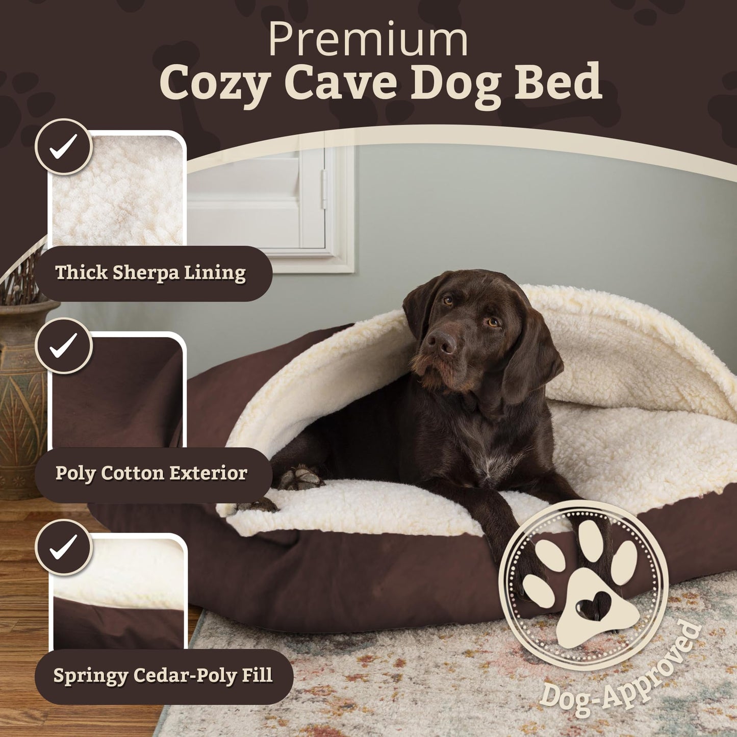 Snoozer Pet Products Luxury Rectangle Cozy Cave Dog Bed with Microsuede, Small, Hot Fudge