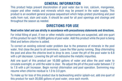 Pool Mate 1-Quart Concentrated Metal Out Stain and Mineral Inhibitor, Pool Metal Remover, Stain Remover, Made in USA