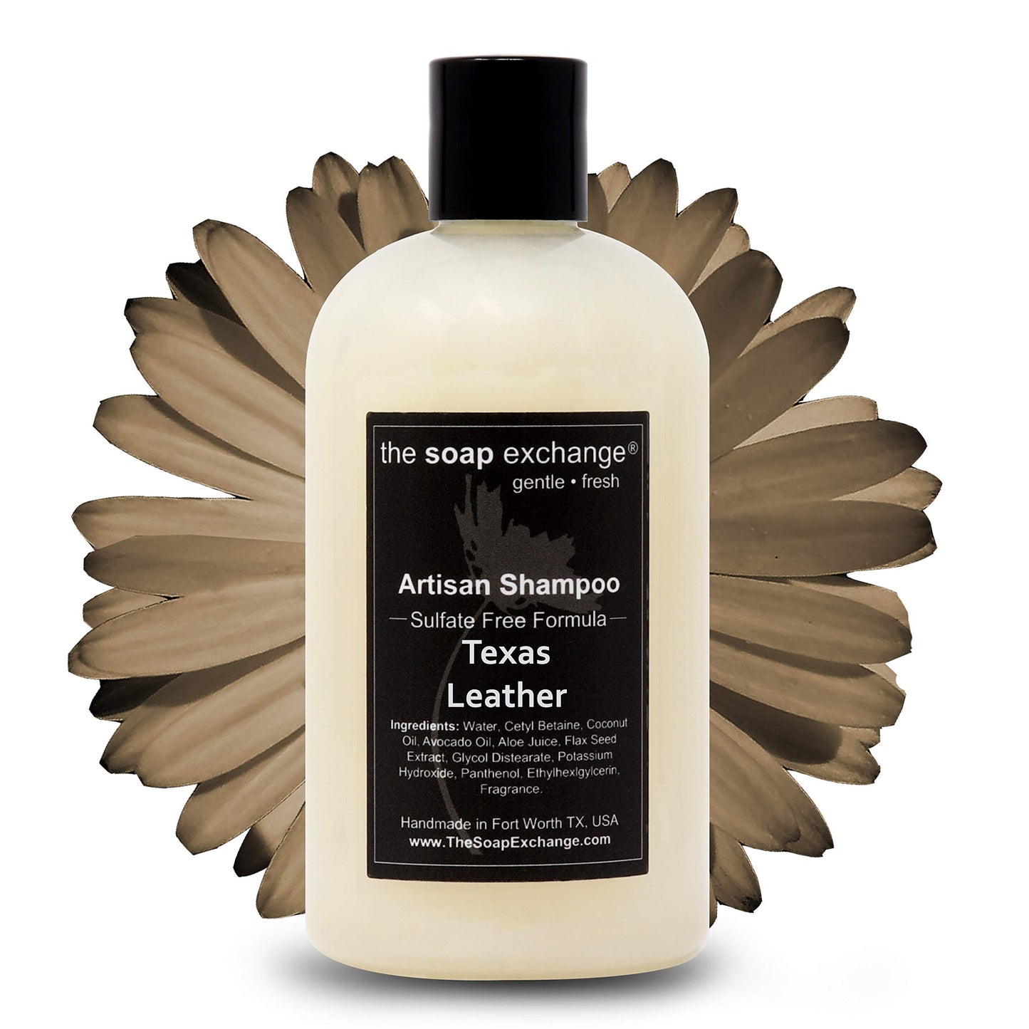 The Soap Exchange Hair Shampoo - Texas Leather Scent - Hand Crafted 12 fl oz / 354 ml Natural Artisan Hair Care, Gentle, Sulfate & Paraben Free, Cleanse, Moisturize, & Protect. Made in the USA.
