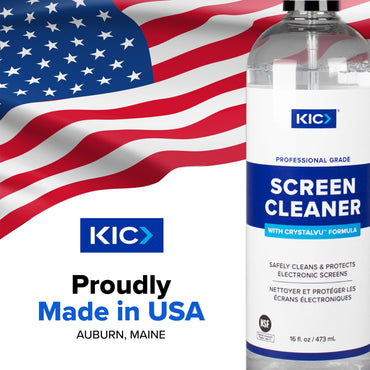 Screen Cleaner Spray (16oz) with CrystalVu® - Includes Premium Microfiber Cloth - TV Screen Cleaner, Car Screen Cleaner, Safe for Smartphone, Tablet, Touchscreen - Professional Cleaner - Made in USA