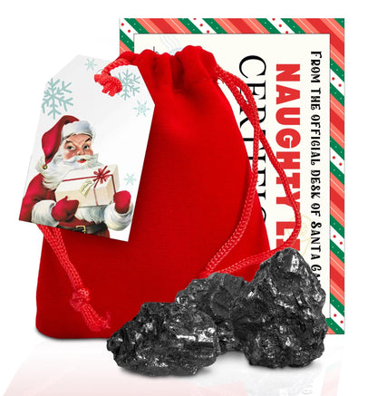 Mexgrim Stocking Stuffers Premium Lump of Coal Bag for Naughty List & Funny, White Elephant, Novelty Gag Gift, Prank for Husband, Kids, & Adults. Includes Fun Santa's Certificate, Made in USA