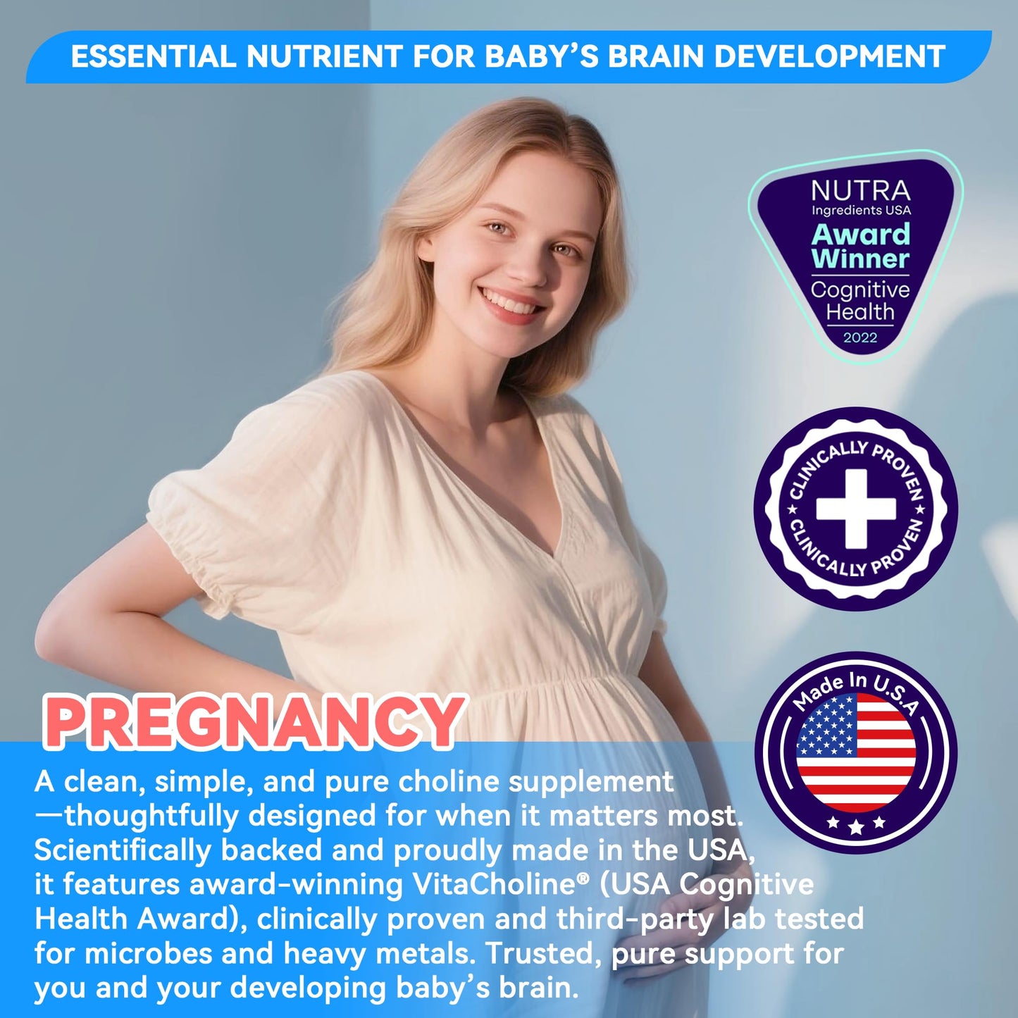 I LOVE HEALTH Award Winner - Liquid Choline Supplement - 500mg – Pregnancy & Baby Brain Support - Liver LDL & HDL Level Support– 60 Caps – Made in USA