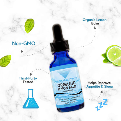 Absonutrix Organic Lemon Balm, 590 mg 200 Servings, Easy Absorption, Third Party Tested, Highly Potent, Made in The USA, Non-GMO, Gluten-Free