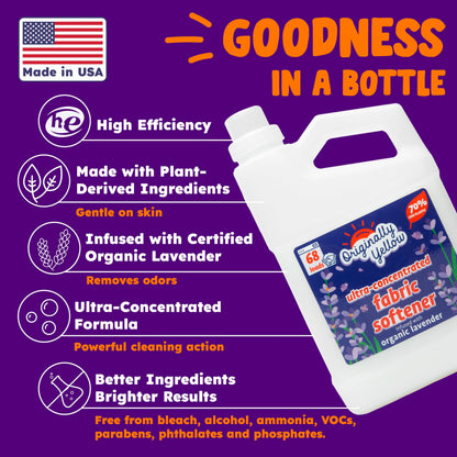 Originally Yellow Plant Based Fabric Softener | Ultra-Concentrated Laundry Softener Infused with Organic Lavender | High-Efficiency Plant Liquid Fabric Softener Helps Remove Static & Wrinkles | 34 Oz