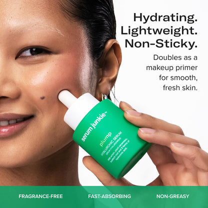 serum junkie PLUMP Hyaluronic Acid Serum with 5D Hyaluronic Complex, Ectoin, Plant Ceramides, Vitamins B5 & E, Deep Hydration, Strengthens Skin Barrier, Fragrance-Free, 1 fl oz