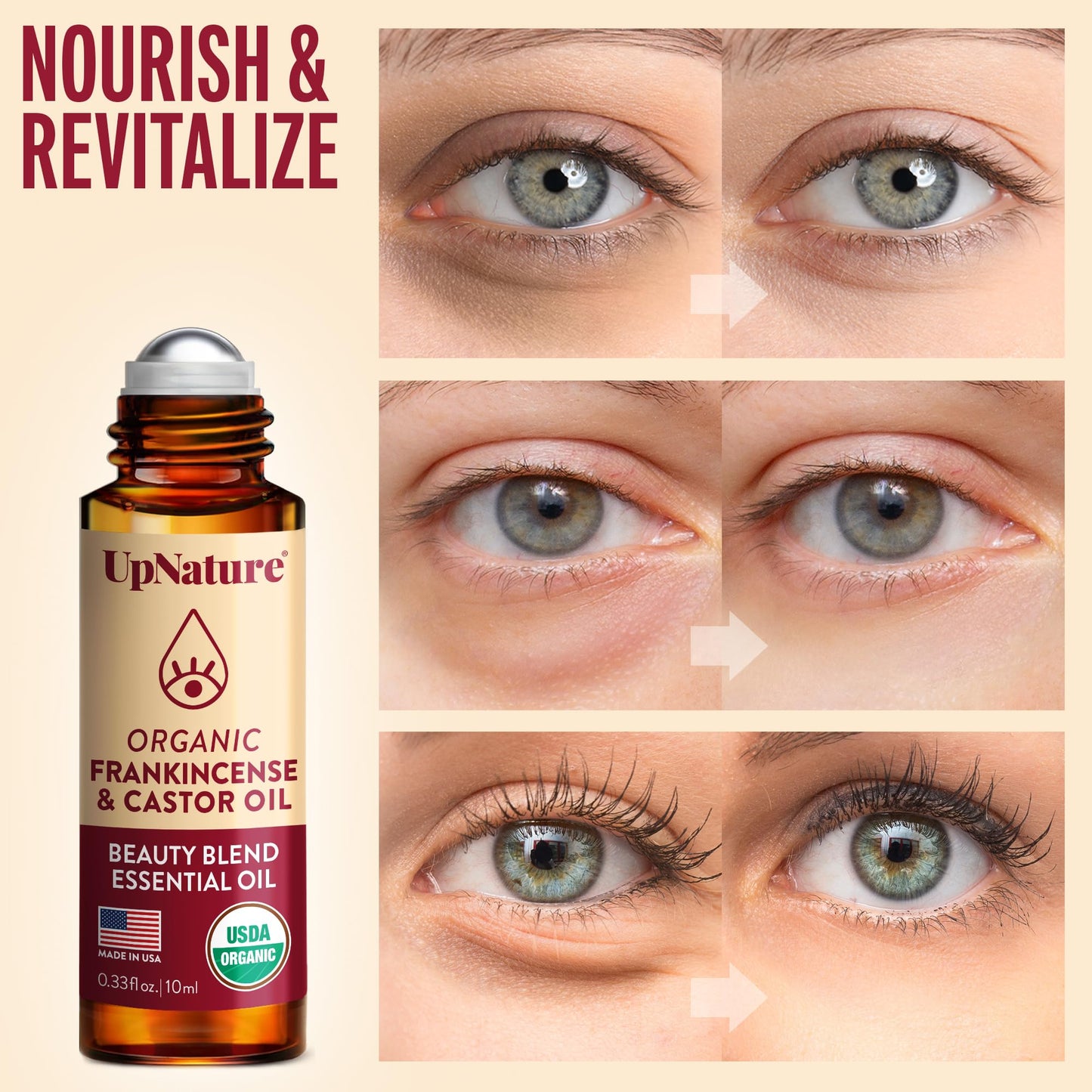 UpNature Organic Castor Oil and Frankincense Roll On – 100% Pure Hexane Free Castor Oil & Frankincense Under Eye Roller for Face - Wrinkles Dark Circles Beauty Rollerball