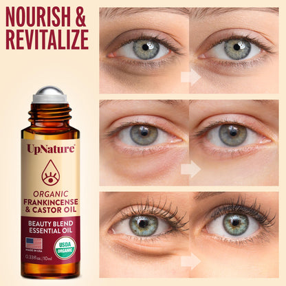 UpNature Organic Castor Oil and Frankincense Roll On – 100% Pure Hexane Free Castor Oil & Frankincense Under Eye Roller for Face - Wrinkles Dark Circles Beauty Rollerball