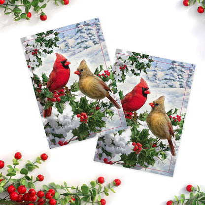 Masterpiece Cardinal Couple Christmas Cards / 16 Festive Holiday Cards With Coordinating White Envelopes Set / 5 5/8" x 7 7/8" Winter Cardinals Greeting Cards With Inside Verse/Made In The USA