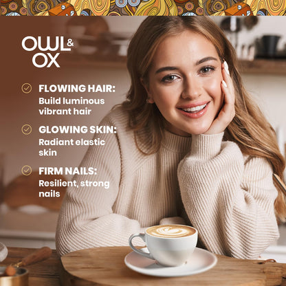 Owl & Ox Collagen Coffee Creamer Biotin-Infused for Healthy Hair, Skin & Nails | Keto, Dairy-Free, Sugar-Free, Gluten-Free | Liquid Salted Caramel | 30 Servings