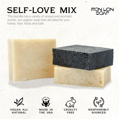 ILS Soap co - Self Love (Unscented Shea/Activated Charcoal/Tea Tree and Mint) All Natural Bar Soap for All Skin Types - Plant Based, Cold Process and Handmade in the USA (3 Pack)
