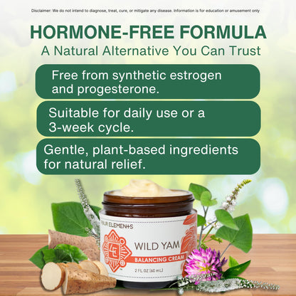 Wild Yam Cream for Hormone Support 2 Oz | Four Elements 4E Organic Wild Yam Balancing Cream for Women | Menopause & PMS Support - Estrogen & Progesterone Free | Proudly Farmed, Crafted & Made in USA