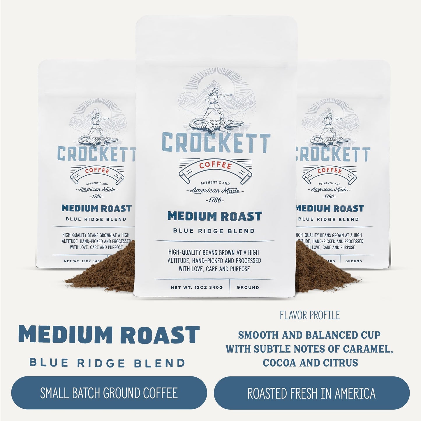 Crockett Medium Roast Ground Coffee – Bold Medium Roast Ground Coffee with Smooth Body, Balanced Flavor & Clean Finish – Perfect for Classic Coffee Drinks, All-Day Energy & Healthy Coffee Habits