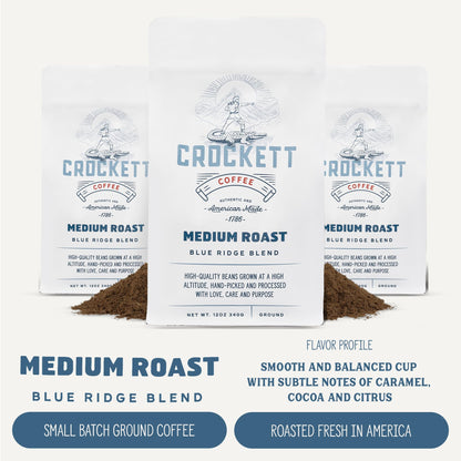 Crockett Medium Roast Ground Coffee – Bold Medium Roast Ground Coffee with Smooth Body, Balanced Flavor & Clean Finish – Perfect for Classic Coffee Drinks, All-Day Energy & Healthy Coffee Habits