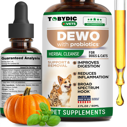 Tobydic Broad Spectrum Herbal Intestinal Defense with Probiotic for Cats & Dogs - Natural Support Helps to Remove Toxins - Supplement Drops - Made in USA