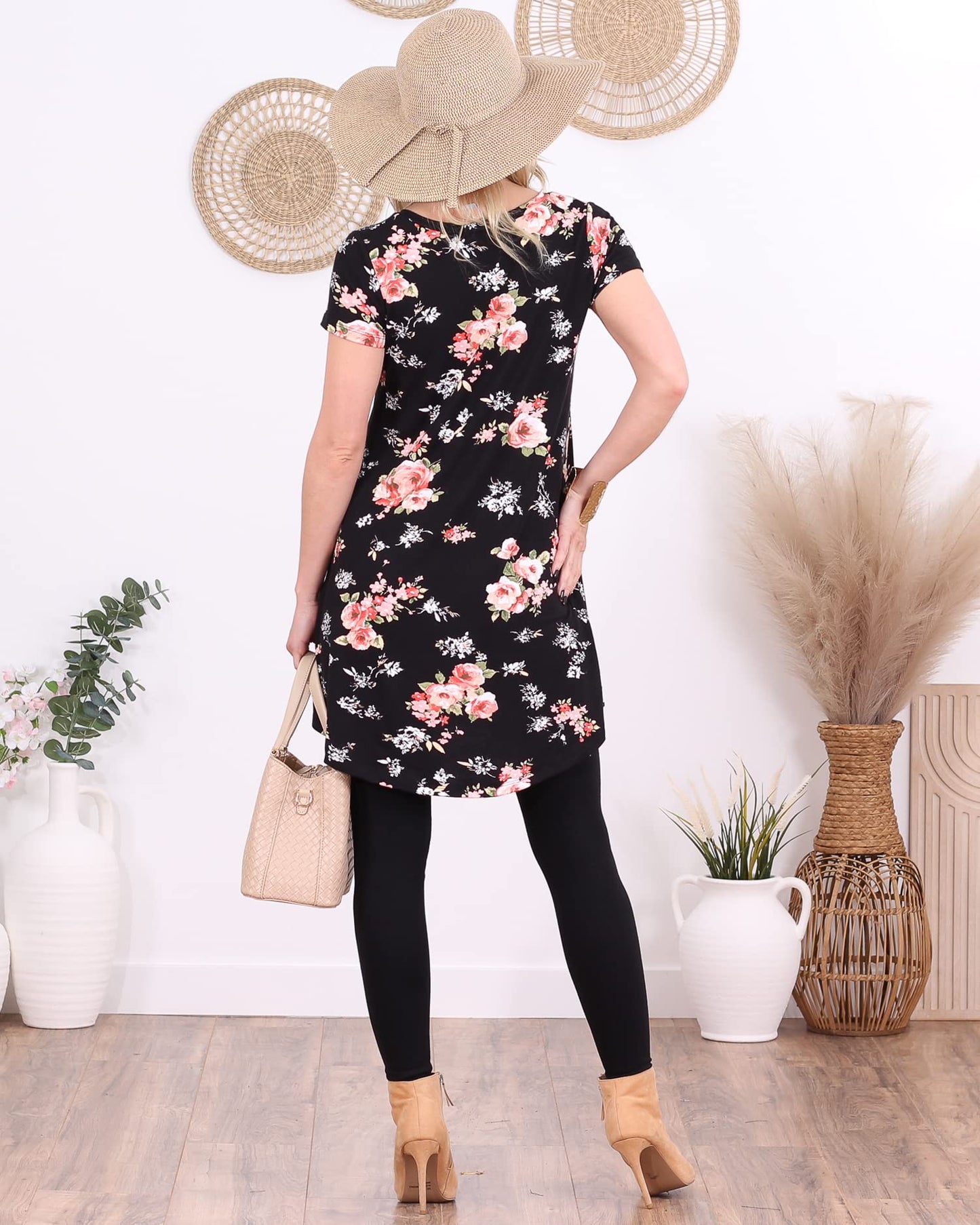Popana Womens Short Sleeve Summer Tunic Tops to Wear with Leggings Loose Fit Made in USA Floral