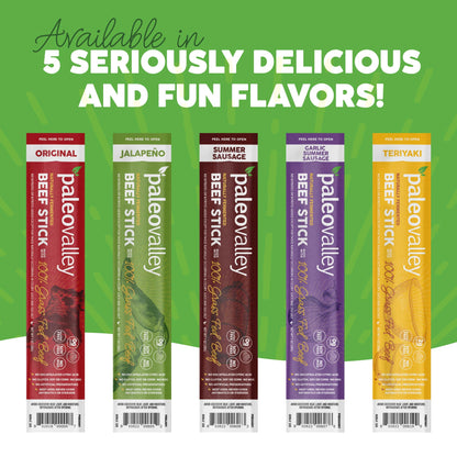 Paleovalley 100% Grass Fed Beef Sticks - Delicious Gluten Free Beef Snack - High Protein Keto Friendly, 50 Count Variety Pack