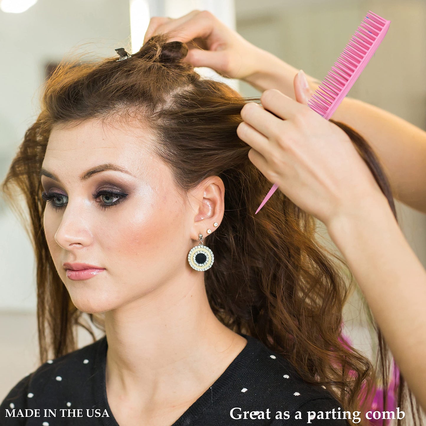 Allegro Combs 60 Parting Three Row Combs Salon Hairstylist Hairdresser Detangle Combs For Natural Hair And Wigs For Curly Hair Made In The Usa 2 Pcs. (Light Pink)