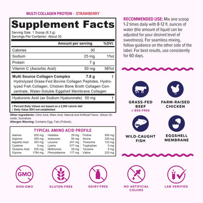 Multi Collagen Peptides Powder for Women - Hydrolyzed Flavored Collagen Powder for Women with Types I II III V & X Vitamin C & Hyaluronic Acid for Hair Skin and Nails (Tropical Punch) - 30 Servings