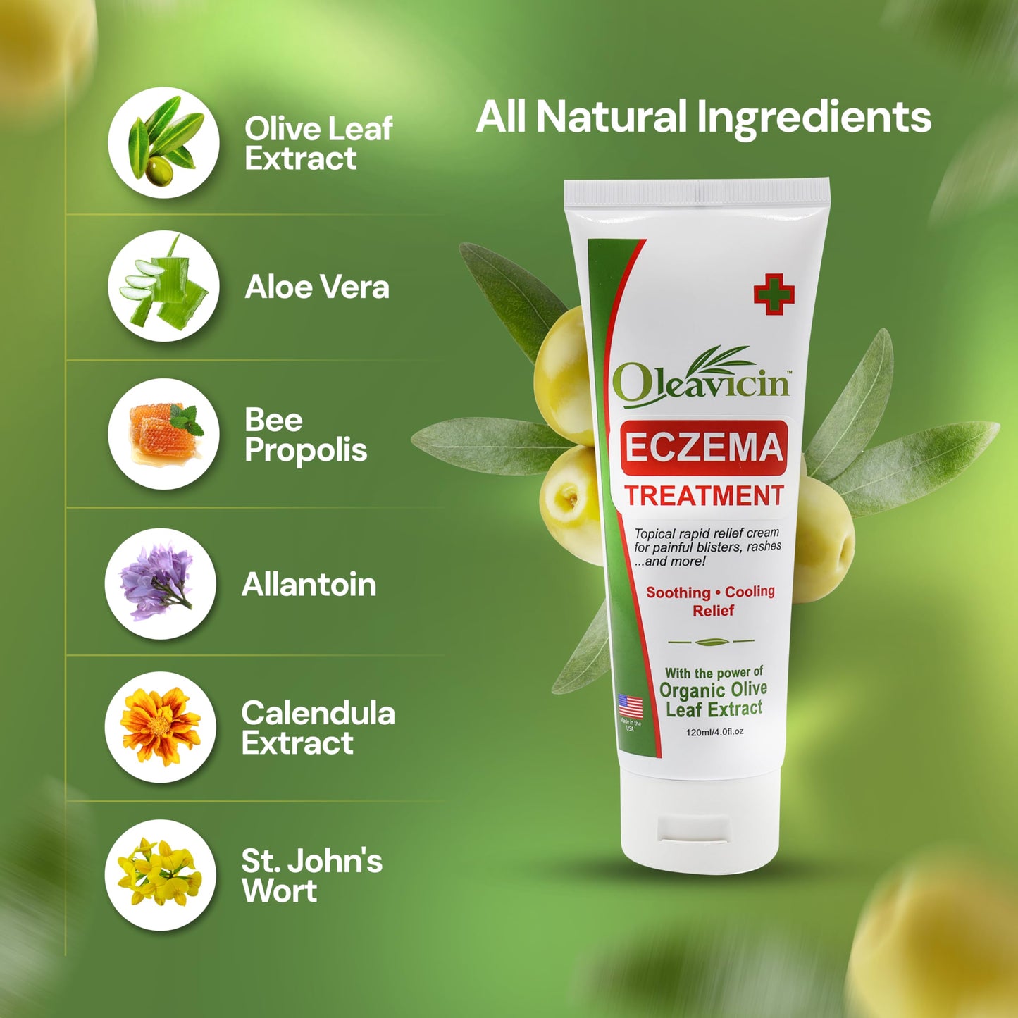 Oleavicin Eczema Treatment Cream - Steroid-Free, Organic Olive Leaf Extract, Soothing & Hydrating for All Skin Types, Kids & Adults