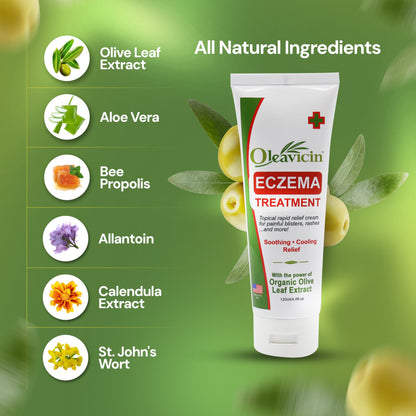 Oleavicin Eczema Treatment Cream - Steroid-Free, Organic Olive Leaf Extract, Soothing & Hydrating for All Skin Types, Kids & Adults