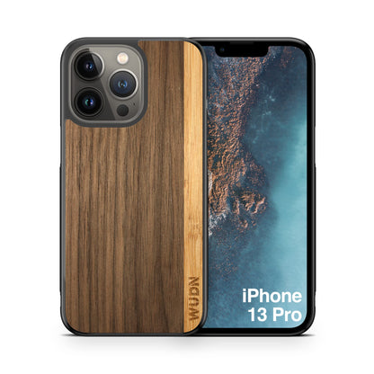 WUDN Slim Wooden Phone Case (Walnut Stripe in Bamboo) Compatible with iPhone 13 Pro with MagSafe