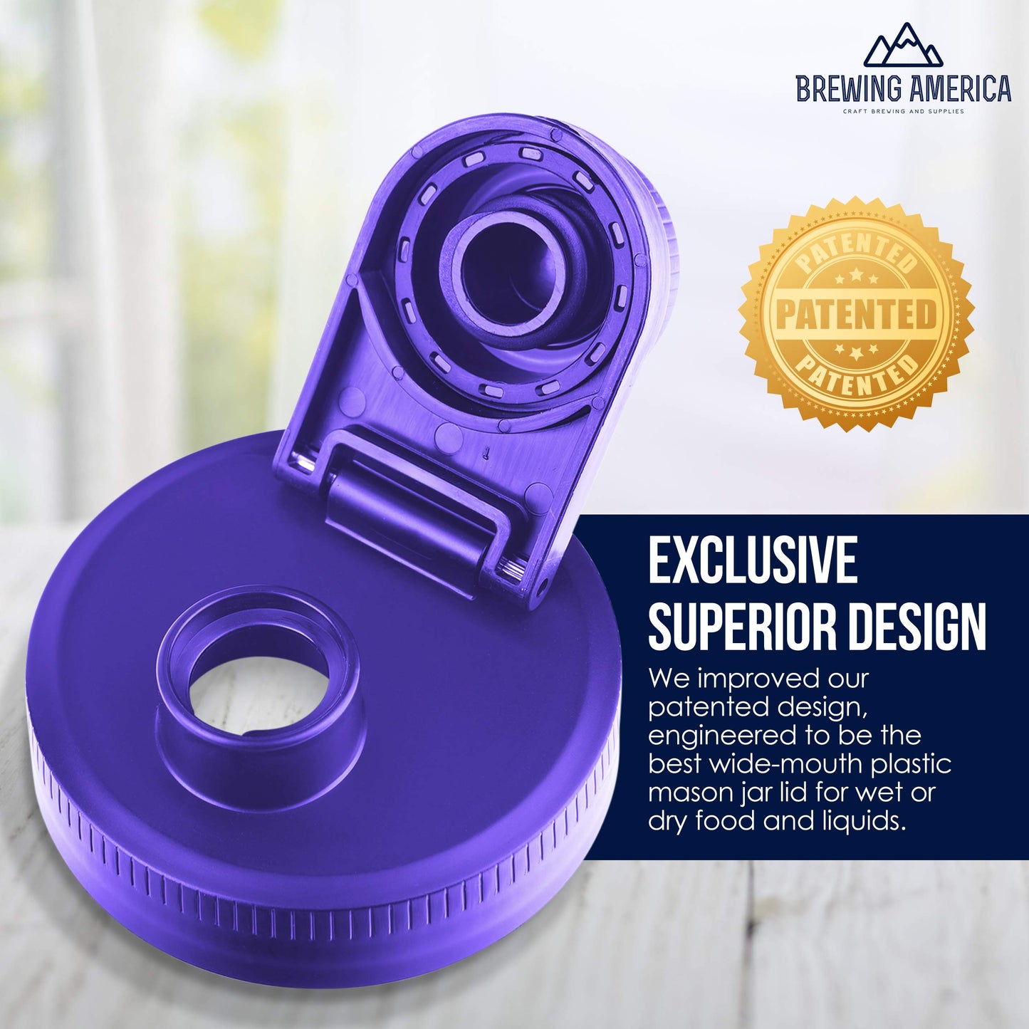 Brewing America Nesting Jar with Drinking Lid as Travel Cup, 1 Pint (16 oz) with Purple Pouring Lid on Wide Mouth Ball Nesting Mason Jar, To Go Drink Cup, 1-Pack