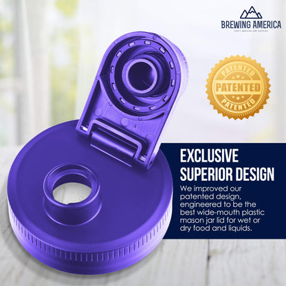 Brewing America Nesting Jar with Drinking Lid as Travel Cup, 1 Pint (16 oz) with Purple Pouring Lid on Wide Mouth Ball Nesting Mason Jar, To Go Drink Cup, 1-Pack