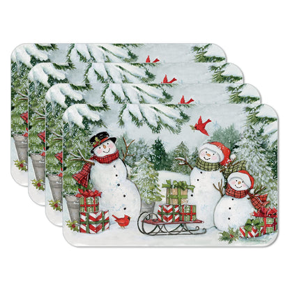 CounterArt Snowman's Farmhouse 4 Pack Reversible Easy Care Placemats Made in The USA BPA PVC Free Flexible Plastic Easily Wipes Clean