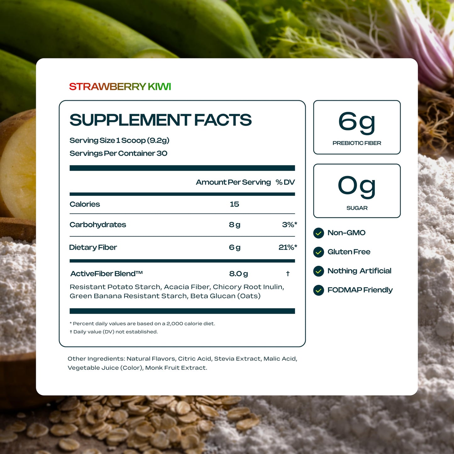Prebiotic Fiber Supplement for Women & Men – 6g Prebiotic Fiber Powder – Daily Blend for Gut Health, Bloating, Regular Digestion & Energy – Soluble & Insoluble, Sugar Free, Strawberry Kiwi, 30 Serving