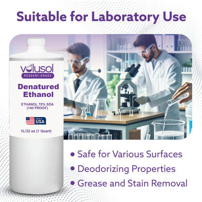 Volu-Sol Reagent-Grade 70% Denatured Ethanol (140 Proof) - Designed for Research & Industrial Applications, Non-Consumable - Preferred by Healthcare & Veterinary Professionals - 1000 mL / 32 oz