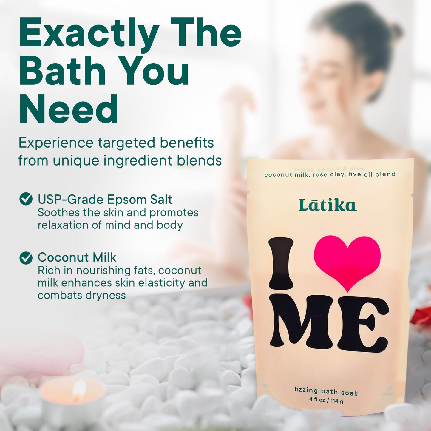 Latika Soak Set of 3 - I Heart Me Bath Soaks with Oats, Milk & Honey for Self-Love & Self-Care – for Relaxation, Muscle Recovery & Skin Nourishment – Stress Relief Soaking Salts