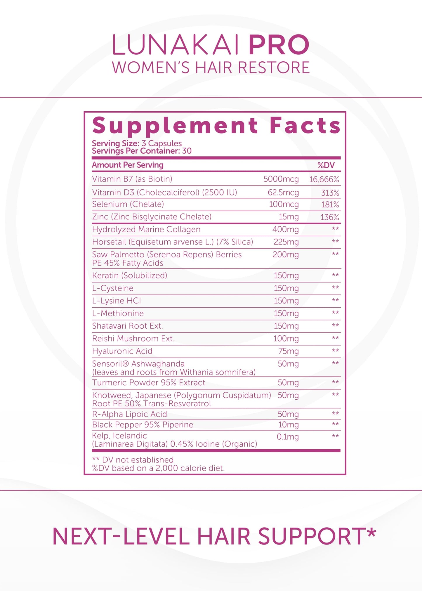 Lunakai PRO USA Made Women’s Hair Growth & Restore Vitamins – Advanced 15+ Nutrient Complex for Visible Results – Natural Thicker Hair Growth Supplement, 90ct