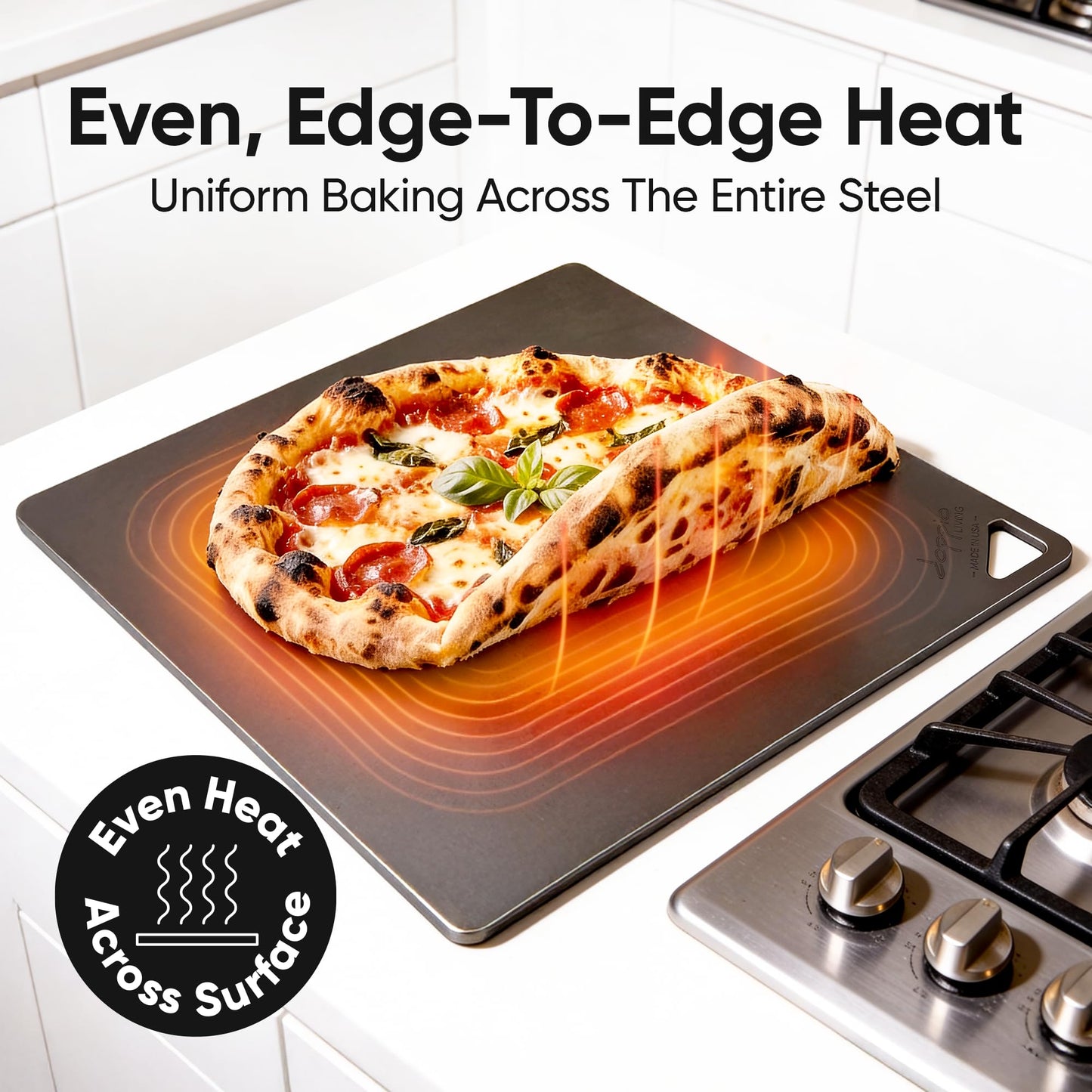 Doppio Living Pizza Steel for Oven | Made in USA | 16" x 14.25" | Pre-Seasoned Baking Steel for Bread, Pizza, Sourdough & More | Premium Quality Crust at Home | Use in Oven, Grill, BBQ | 1/4" Thick