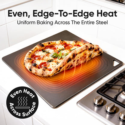 Doppio Living Pizza Steel for Oven | Made in USA | 16" x 14.25" | Pre-Seasoned Baking Steel for Bread, Pizza, Sourdough & More | Premium Quality Crust at Home | Use in Oven, Grill, BBQ | 1/4" Thick