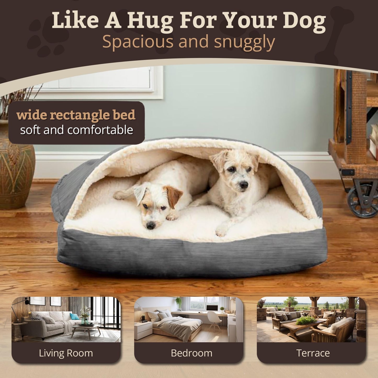 Snoozer Rectangle Cozy Cave Dog Bed - Indoor Dog Bed with Cover Cave, Covered Calming Burrow for Small Sized Pets with Blanket Attached, Enclosed, Washable - Small, Heather Gray