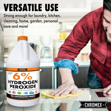 Chromex 6 Percent Hydrogen Peroxide, Food Grade, Home, Kitchen, Bath Cleaner, Laundry, Whitening (128 fl oz (Pack of 1))