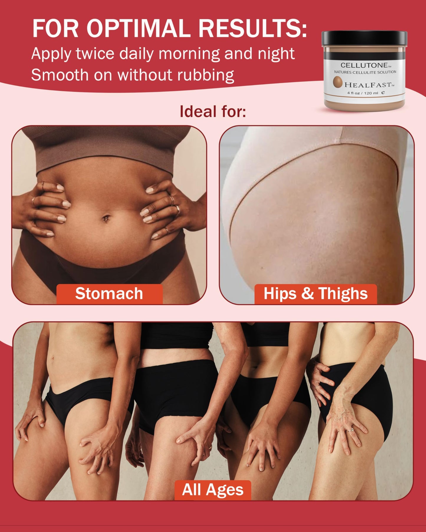 HealFast Cellutone Cellulite Reduction Cream 4 Oz – Suitable for Hips, Thighs, Buttocks, and Abdomen (Not for Face) – Blended with 70+ Egg Vitamins, Minerals, and Proteins