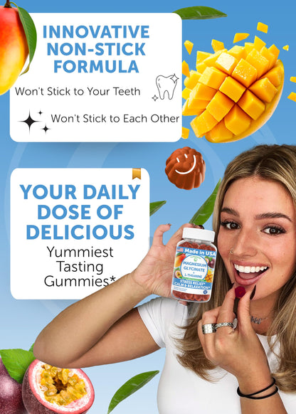 Lunakai USA Made Magnesium Glycinate Gummies with L-Theanine for Kids & Adults – 420mg Magnesium Supplement for Calm, Sleep & Stress Support, 60ct