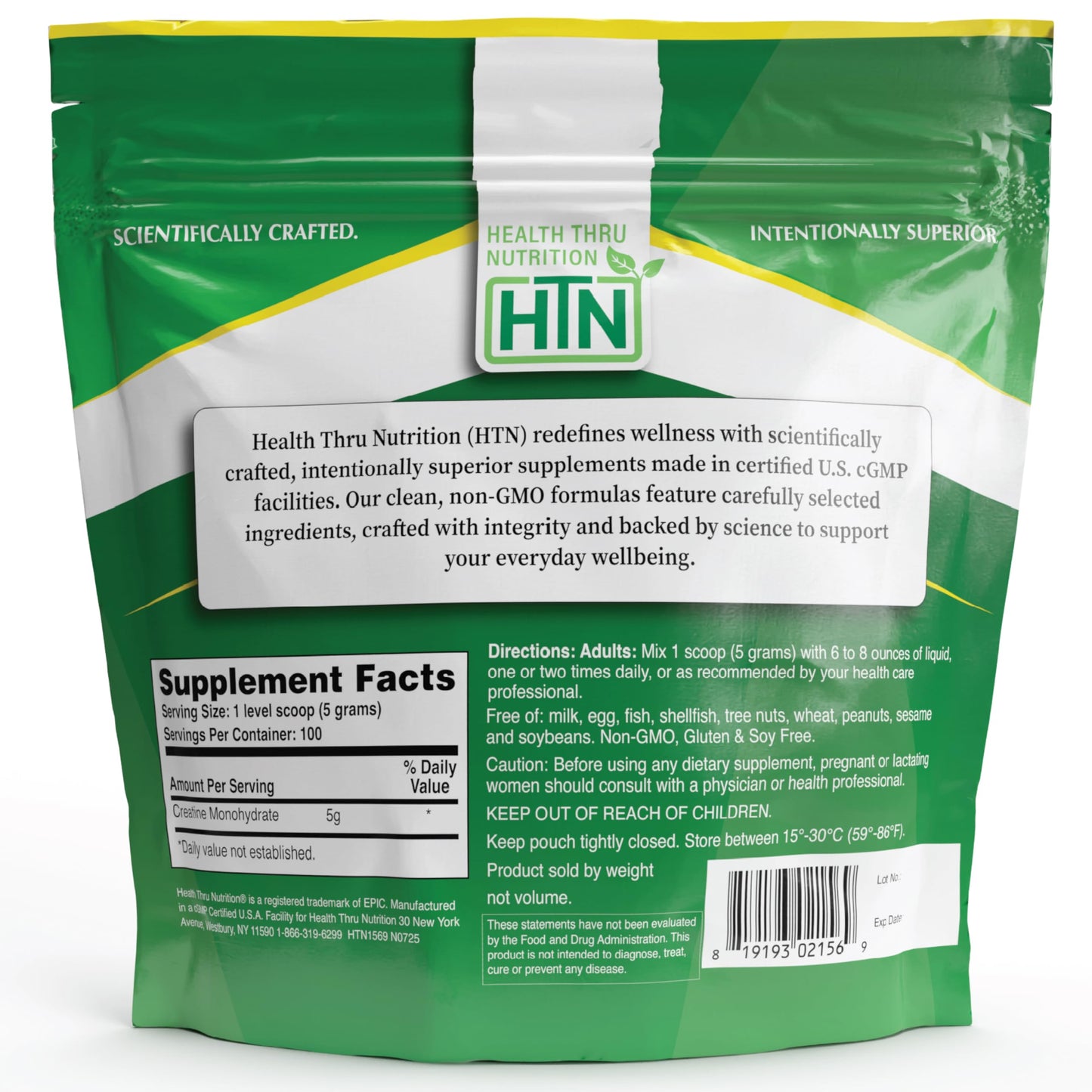 Health Thru Nutrition Creatine Monohydrate Micronized Powder – 500g Pure Unflavored – 5g Per Scoop – Workout Support, Muscle Fuel and Recovery Bulk Supplement | Non-GMO, Vegan