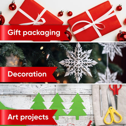 Paclord 12" x 1200" (100 ft) Red, Green, White Christmas Kraft Paper Set, 3 Rolls, 45 lbs - Made in USA Christmas Art Colored Paper, Gift Wrapping